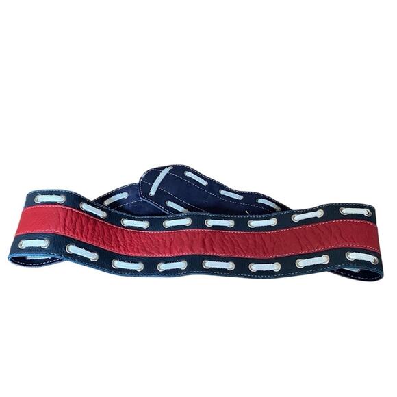 Leatherock Nautical Leather Boat Anchor Belt size large Wide Red White Blue main image 6